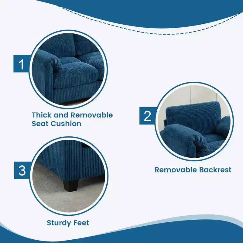 Divano modulare componibile in velluto a coste con pouf mobile, divano imbottito a forma di U con cuscino a due strati per soggiorno