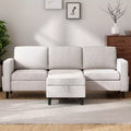 Mjkone Convertible Sectional Sofa Couch, Linen Fabric 3-Seat L-Shaped Sofa with Storage Ottoman
