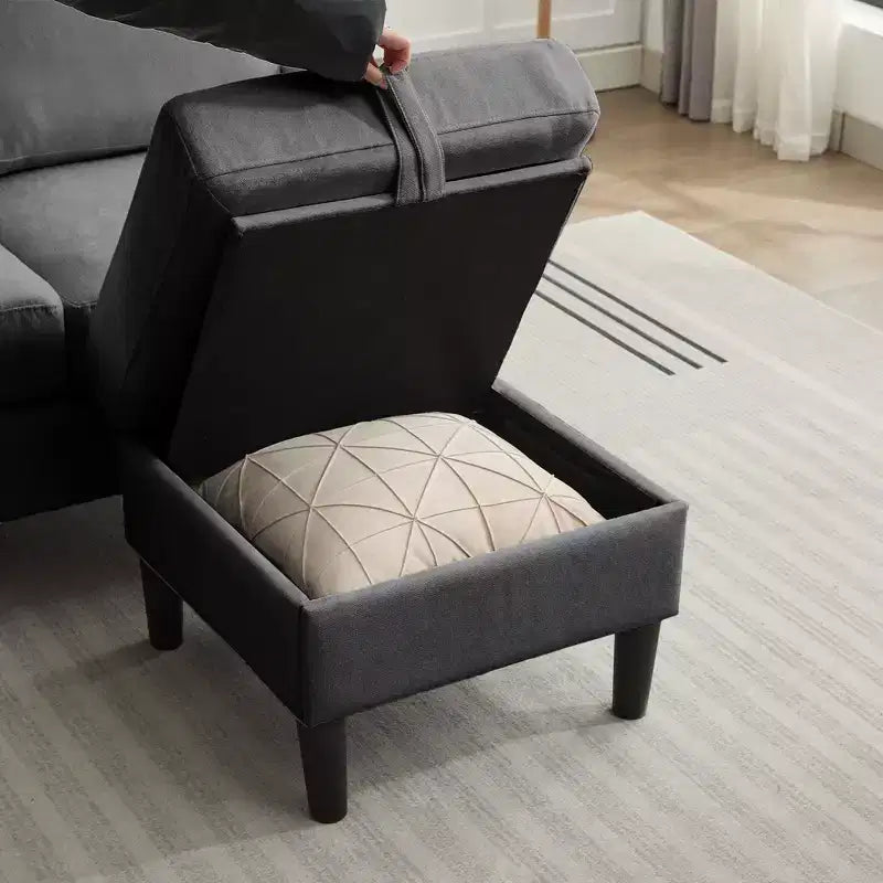 HYLEORY Canapé d'angle réversible 3 places en tissu de lin, avec pouf, pour salon, appartement et bureau