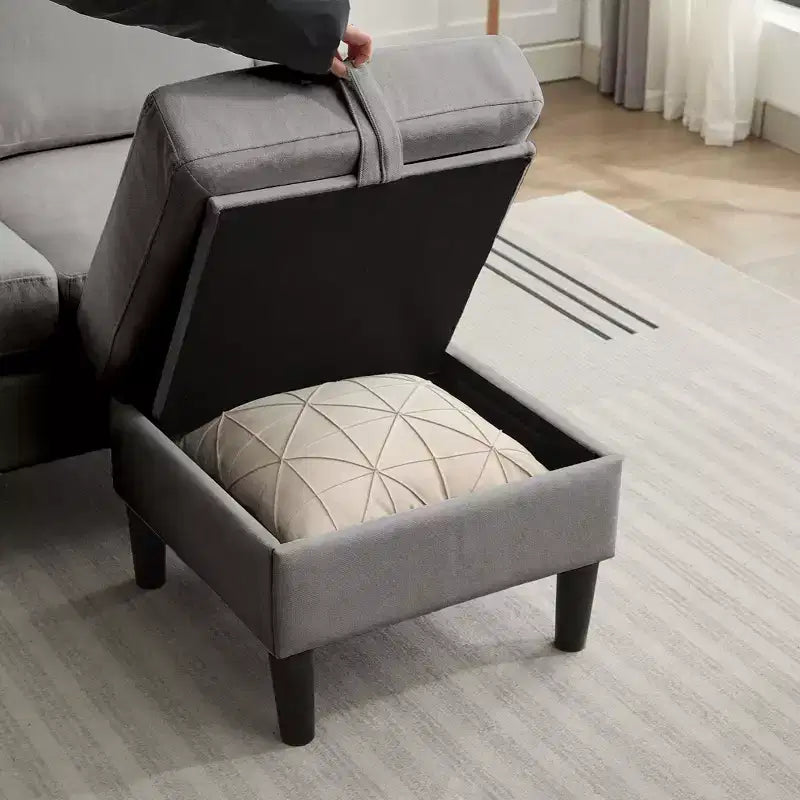 HYLEORY Canapé d'angle réversible 3 places en tissu de lin, avec pouf, pour salon, appartement et bureau