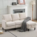 HYLEORY L-Shaped Convertible Sectional Sofa Couch 3 Seater with Linen Fabric, Complete with Ottoman, for Living Room, Apartment and Office