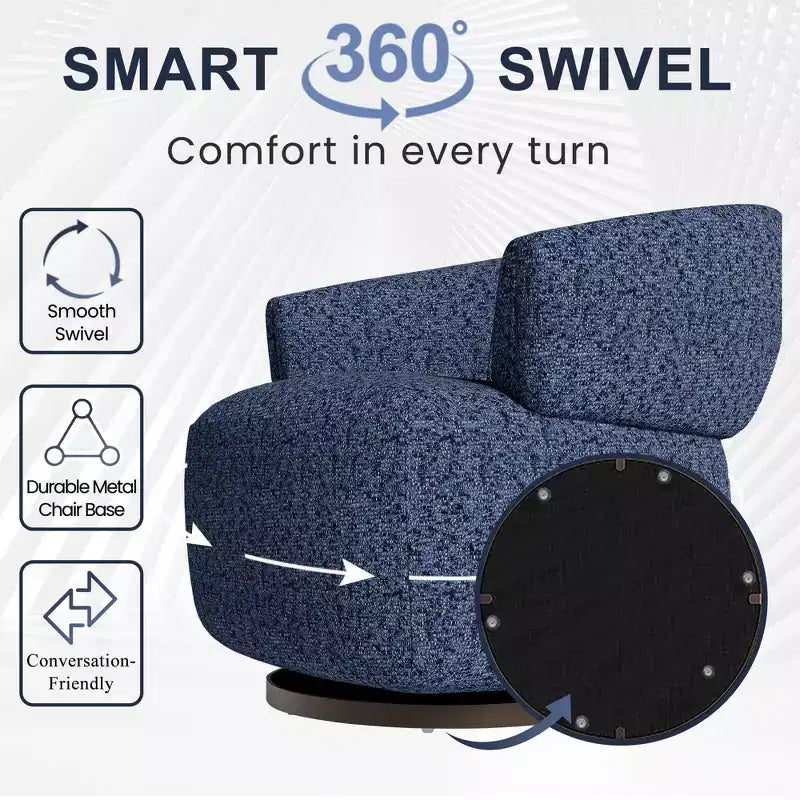 Poltrona Girevole a Botte, Divano Lounge Completamente Assemblato con Base Girevole a 360 Gradi, Poltrona Club Rotonda per Soggiorno, Camera da Letto, Ufficio, Avorio