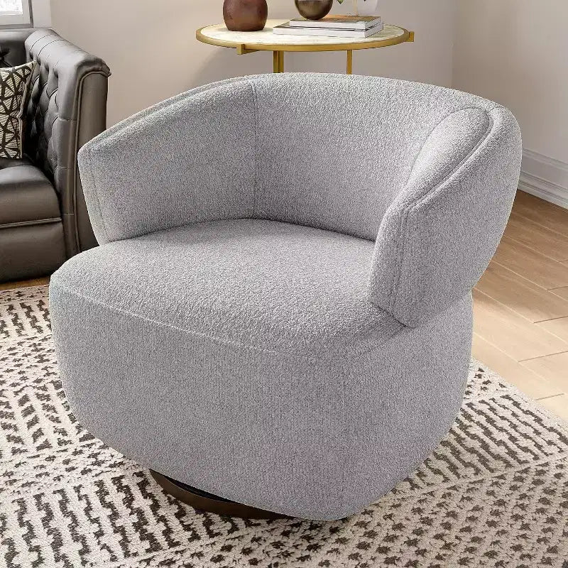Poltrona Girevole a Botte, Divano Lounge Completamente Assemblato con Base Girevole a 360 Gradi, Poltrona Club Rotonda per Soggiorno, Camera da Letto, Ufficio, Avorio