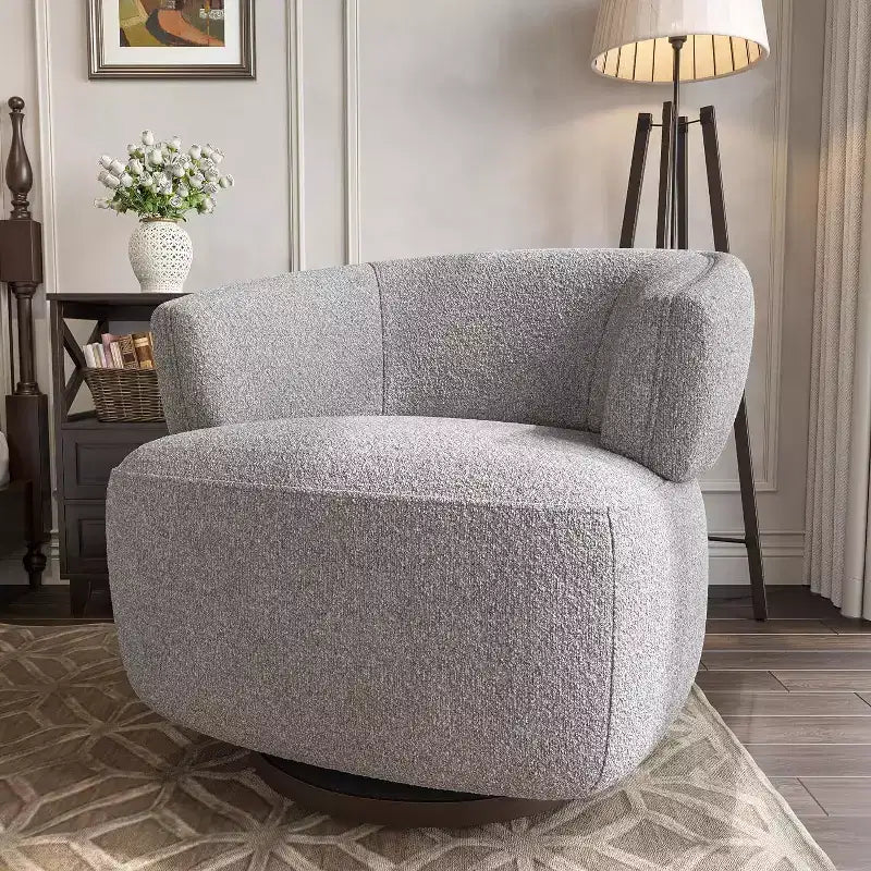 Poltrona Girevole a Botte, Divano Lounge Completamente Assemblato con Base Girevole a 360 Gradi, Poltrona Club Rotonda per Soggiorno, Camera da Letto, Ufficio, Avorio