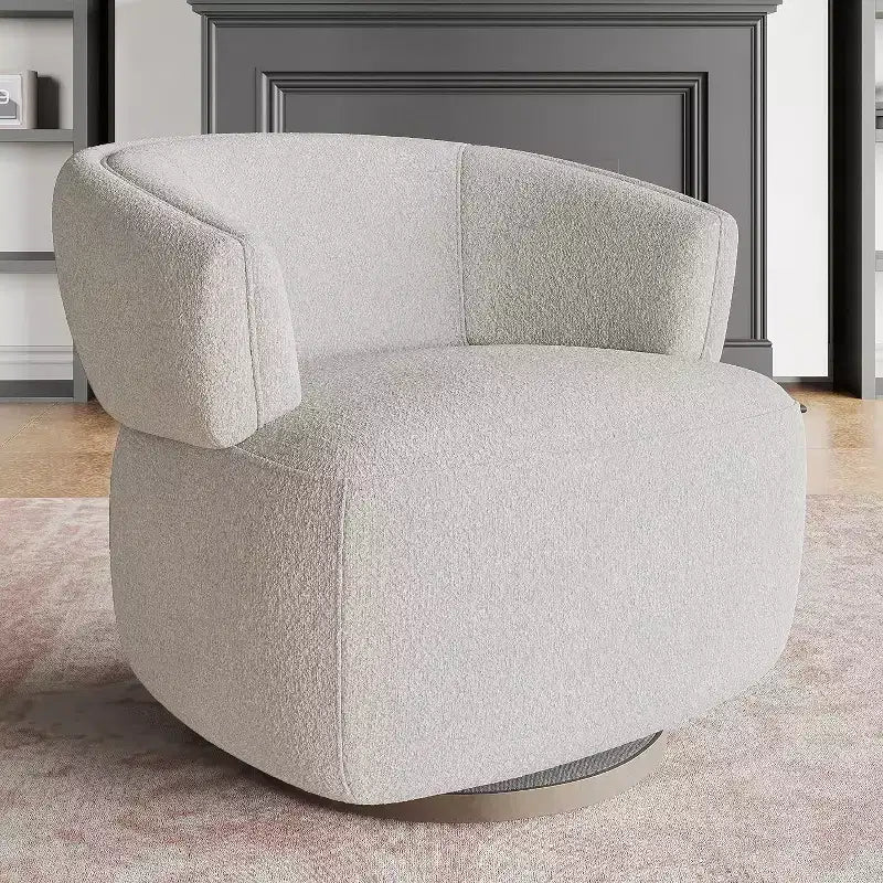 Poltrona Girevole a Botte, Divano Lounge Completamente Assemblato con Base Girevole a 360 Gradi, Poltrona Club Rotonda per Soggiorno, Camera da Letto, Ufficio, Avorio