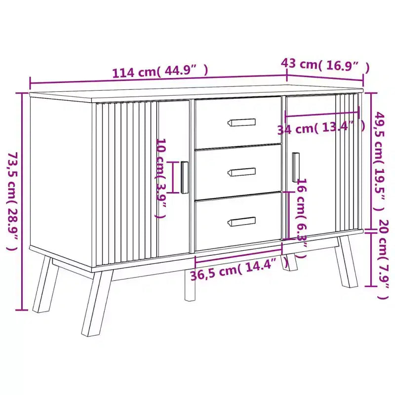 vidaXL Madia OLDEN marrone 44.9x16.9x28.9 Legno massello di pino