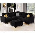 Divano componibile a L in velluto trapuntato Belffin con pouf contenitore, divano sezionale con chaise longue reversibili, divano ad angolo