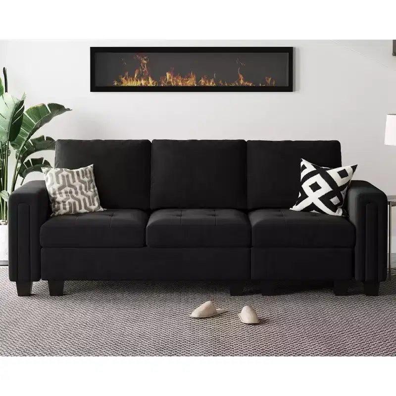 Divano a 3 posti componibile in velluto trapuntato Belffin per soggiorno