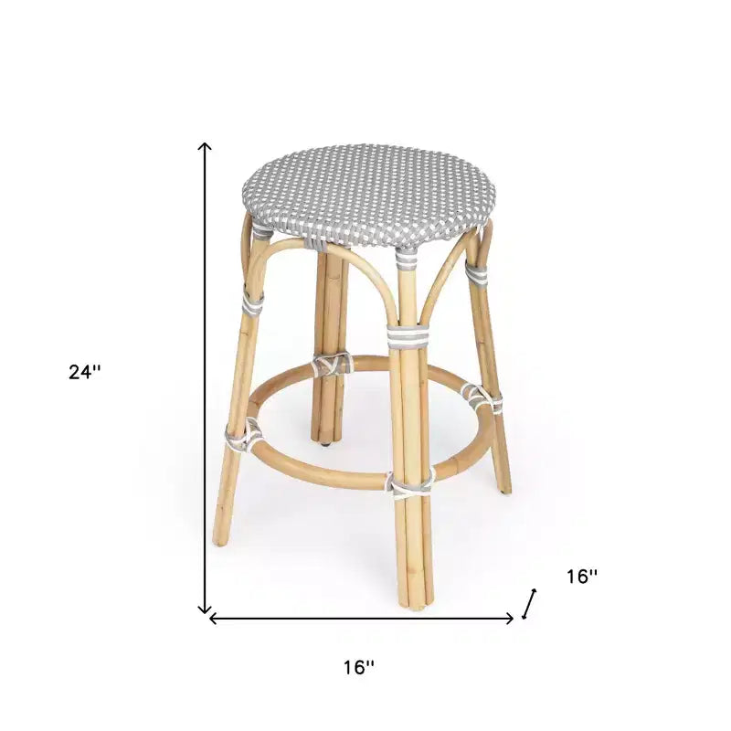 24 Sedie da bar altezza bancone senza schienale in plastica e rattan grigio naturale e per carichi pesanti
