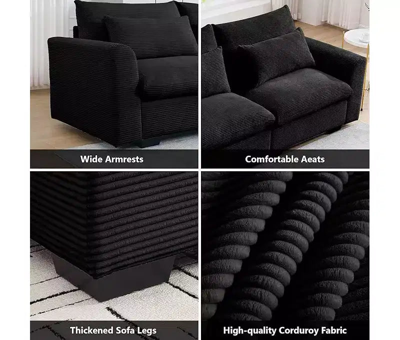 Christopher Knight Home Nelly Divano Sezionale Grande a L in Velluto a Coste 157,5 con Pouf Contenitore e 4 Cuscini Lombari