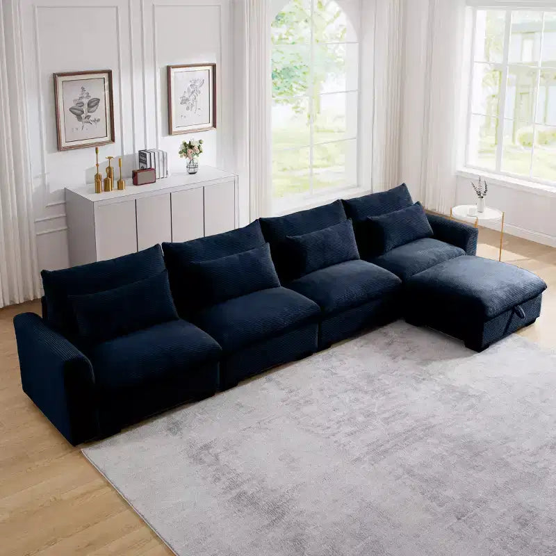 Christopher Knight Home Nelly Divano Sezionale Grande a L in Velluto a Coste 157,5 con Pouf Contenitore e 4 Cuscini Lombari