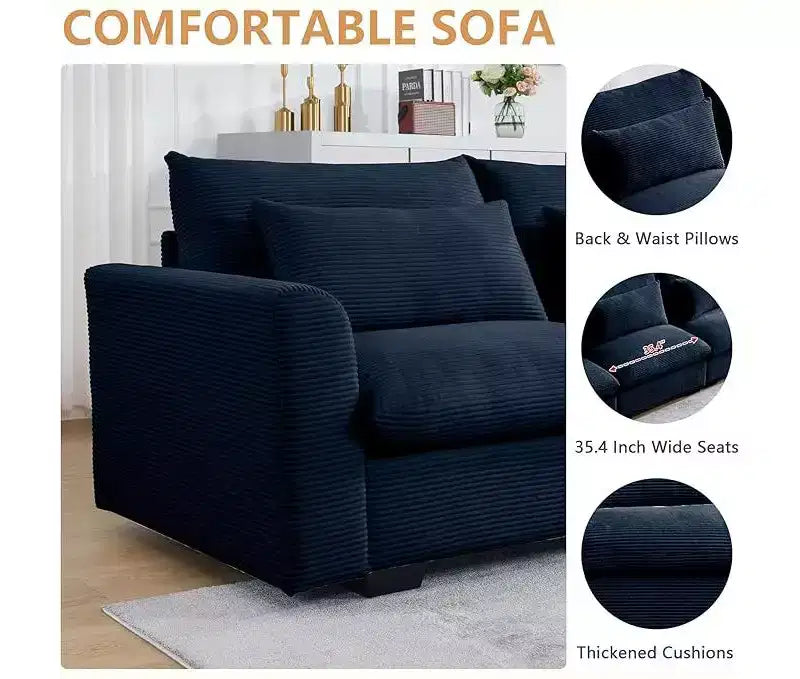 Christopher Knight Home Nelly Divano Sezionale Grande a L in Velluto a Coste 157,5 con Pouf Contenitore e 4 Cuscini Lombari