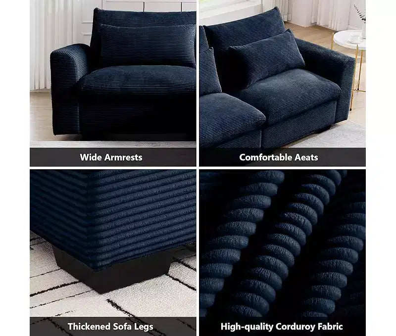 Christopher Knight Home Nelly Divano Sezionale Grande a L in Velluto a Coste 157,5 con Pouf Contenitore e 4 Cuscini Lombari
