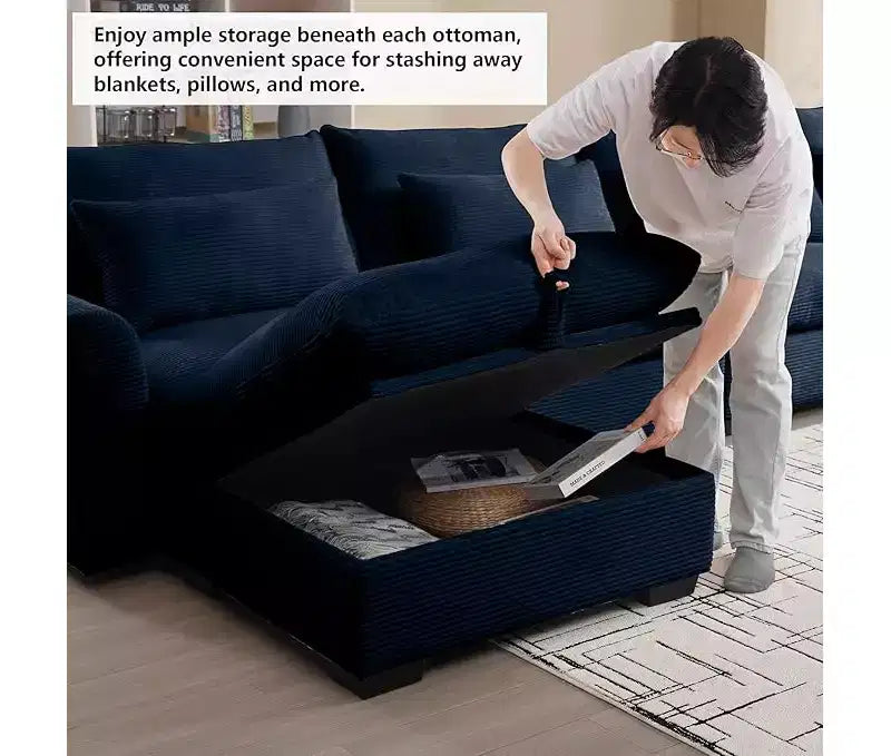 Christopher Knight Home Nelly Divano Sezionale Grande a L in Velluto a Coste 157,5 con Pouf Contenitore e 4 Cuscini Lombari