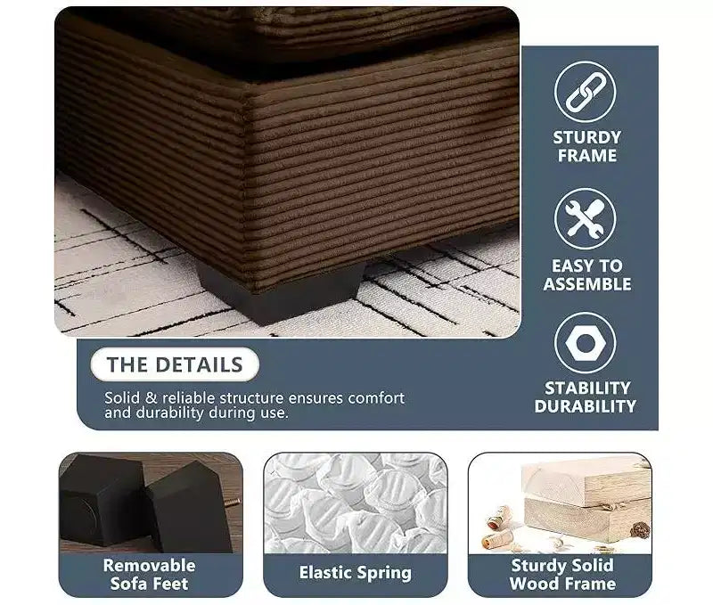 Christopher Knight Home Nelly Divano Sezionale Grande a L in Velluto a Coste 157,5 con Pouf Contenitore e 4 Cuscini Lombari
