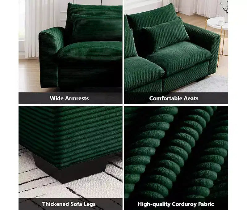 Christopher Knight Home Nelly Divano Sezionale Grande a L in Velluto a Coste 157,5 con Pouf Contenitore e 4 Cuscini Lombari