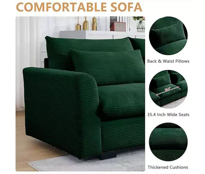 Christopher Knight Home Nelly Divano Sezionale Grande a L in Velluto a Coste 157,5 con Pouf Contenitore e 4 Cuscini Lombari