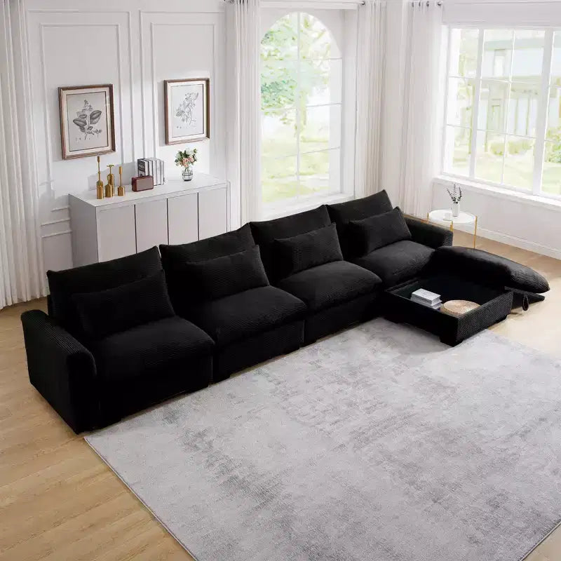 Christopher Knight Home Nelly Divano Sezionale Grande a L in Velluto a Coste 157,5 con Pouf Contenitore e 4 Cuscini Lombari