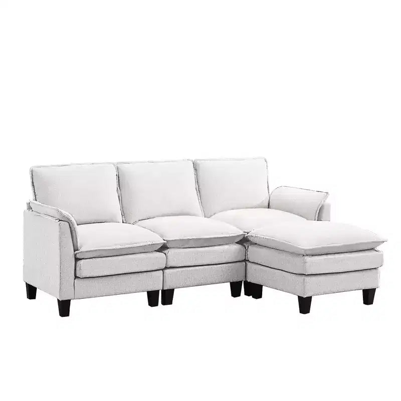 HYLEORY Divano componibile a L moderno in lino e flanella, larghezza 192 cm, con pouf, per soggiorno