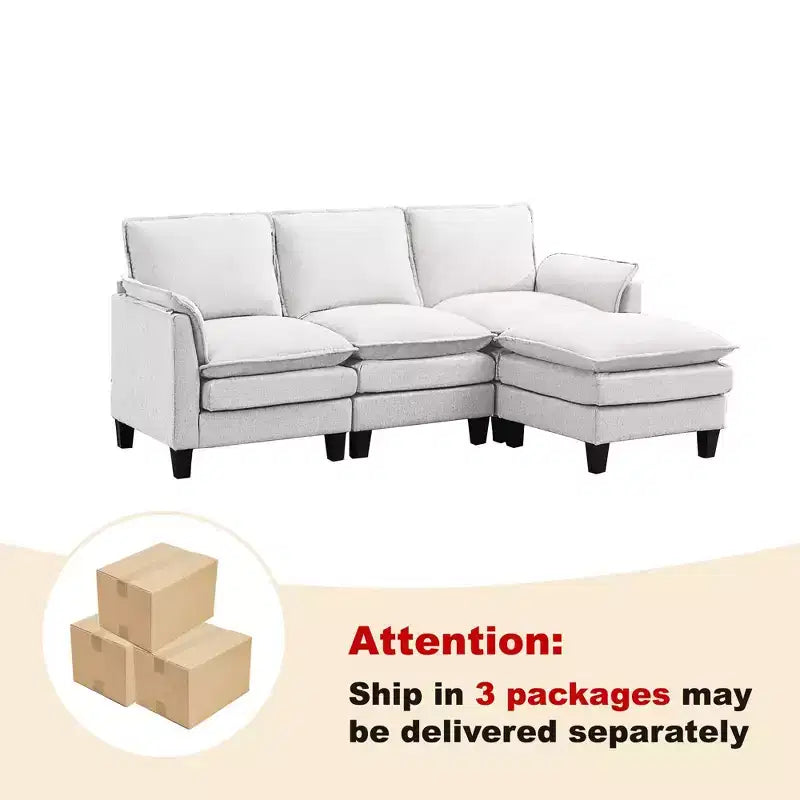HYLEORY Divano componibile a L moderno in lino e flanella, larghezza 192 cm, con pouf, per soggiorno
