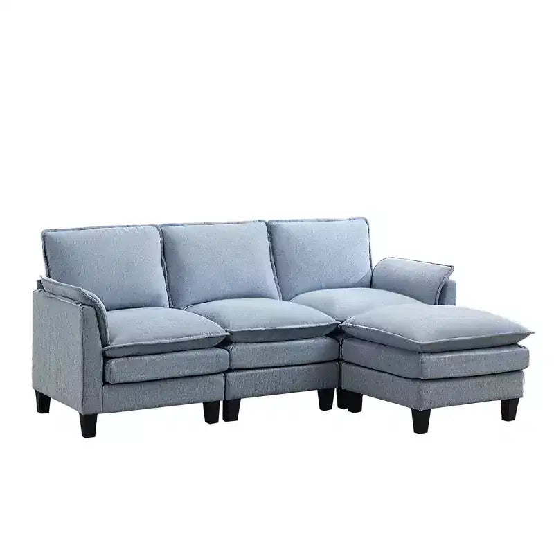 HYLEORY Divano componibile a L moderno in lino e flanella, larghezza 192 cm, con pouf, per soggiorno