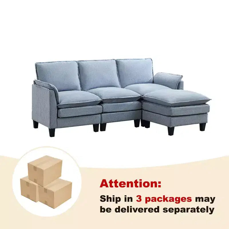 HYLEORY Divano componibile a L moderno in lino e flanella, larghezza 192 cm, con pouf, per soggiorno