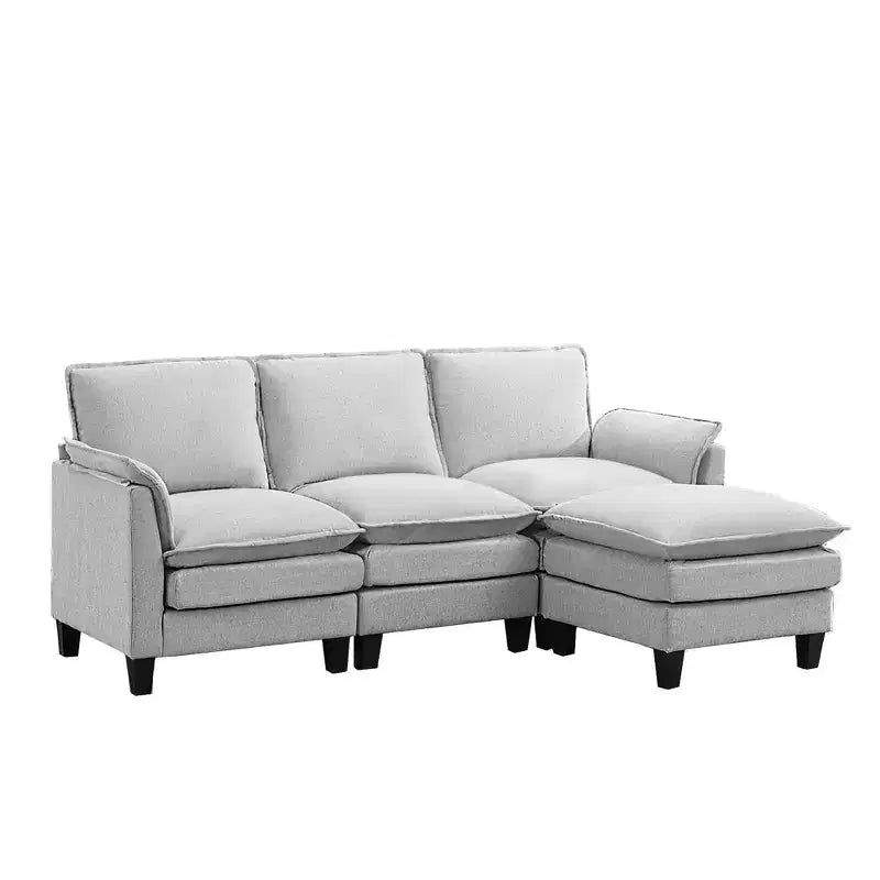 HYLEORY Divano componibile a L moderno in lino e flanella, larghezza 192 cm, con pouf, per soggiorno
