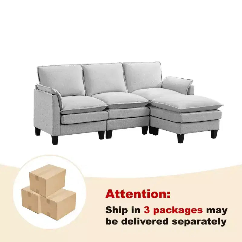 HYLEORY Divano componibile a L moderno in lino e flanella, larghezza 192 cm, con pouf, per soggiorno