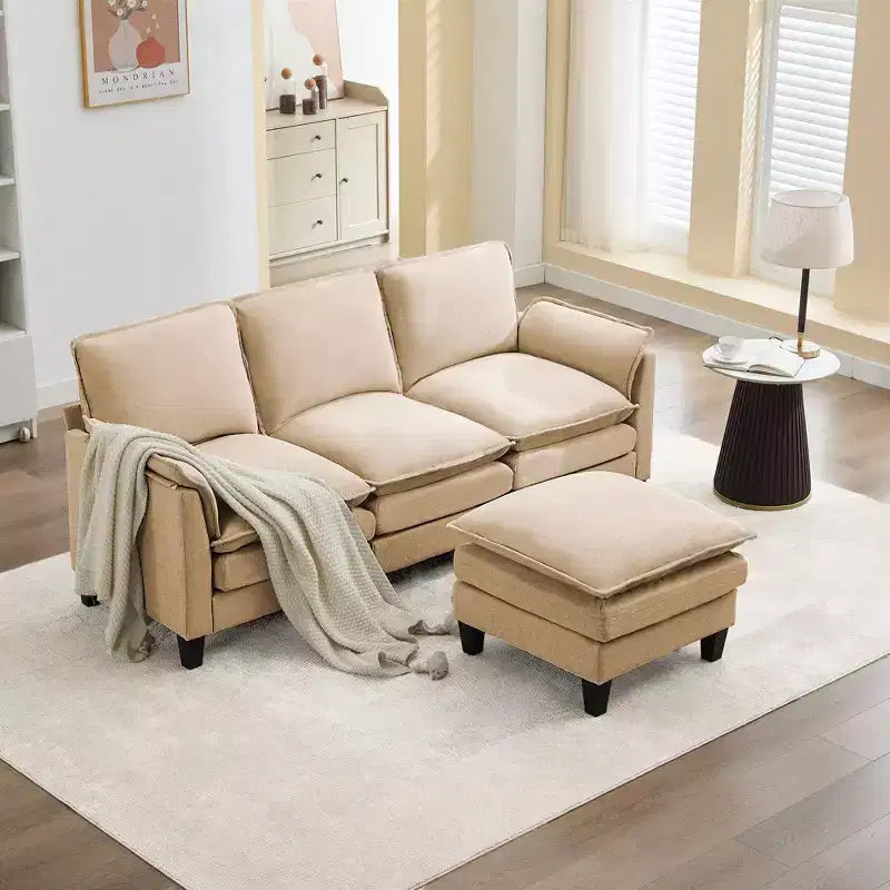 HYLEORY Divano componibile a L moderno in lino e flanella, larghezza 192 cm, con pouf, per soggiorno