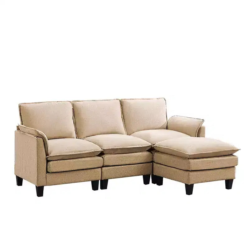HYLEORY Divano componibile a L moderno in lino e flanella, larghezza 192 cm, con pouf, per soggiorno