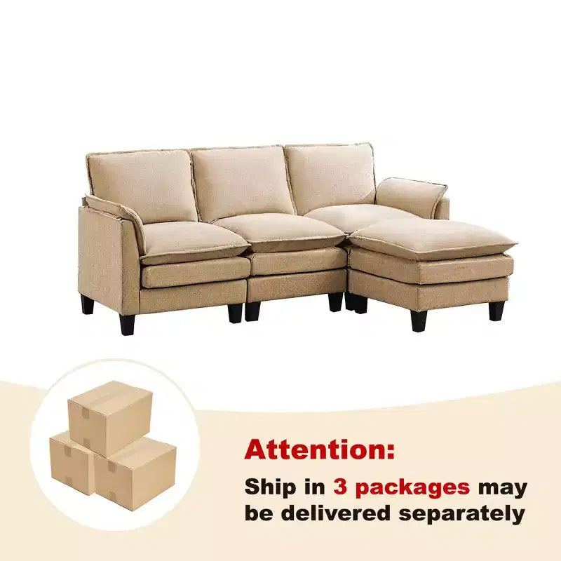HYLEORY Divano componibile a L moderno in lino e flanella, larghezza 192 cm, con pouf, per soggiorno