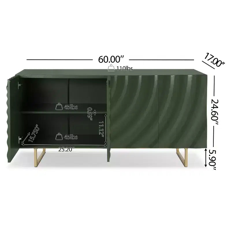 Christopher Knight Home Credenza moderna Cheryiie da 60'' in legno e metallo con quattro ante ondulate a goccia