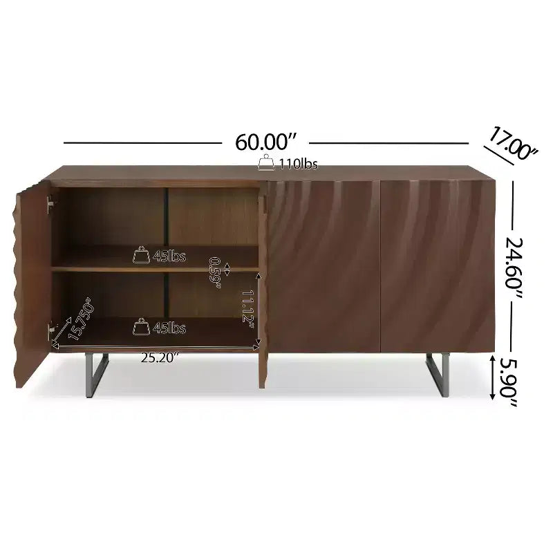 Christopher Knight Home Credenza moderna Cheryiie da 60'' in legno e metallo con quattro ante ondulate a goccia