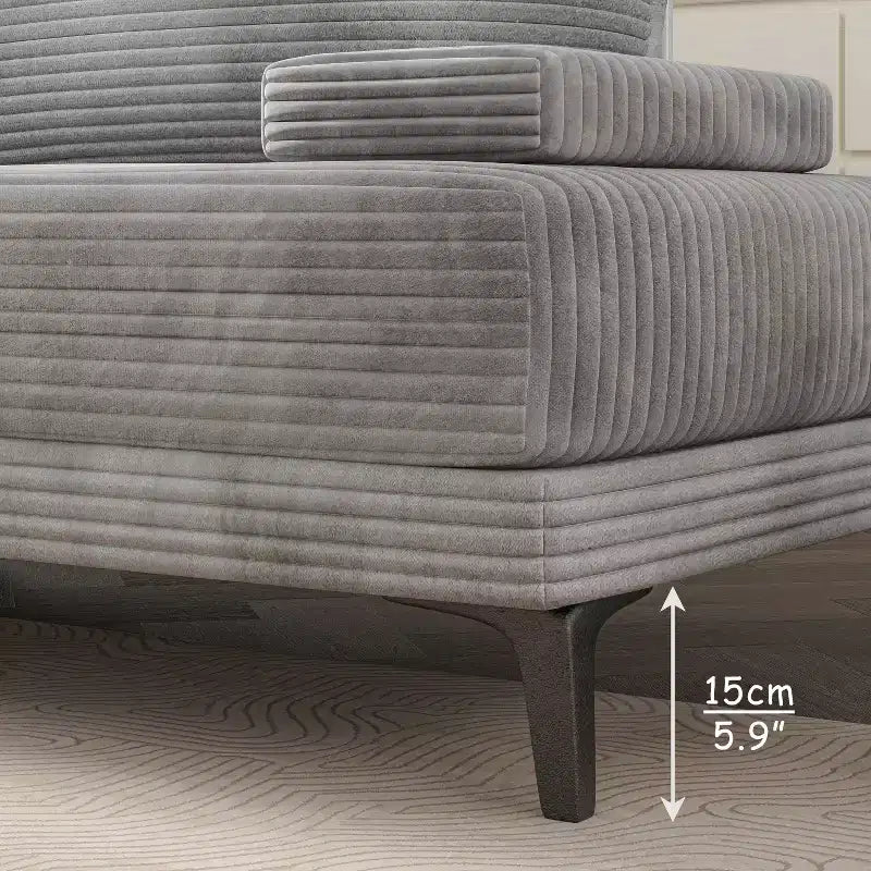 ATJafurn Divano Sezionale 116 pollici in Velluto a Coste Grigio, 4 Posti, Moderno Modulare Senza Braccioli, con Cuscini Rimovibili, per Soggiorno