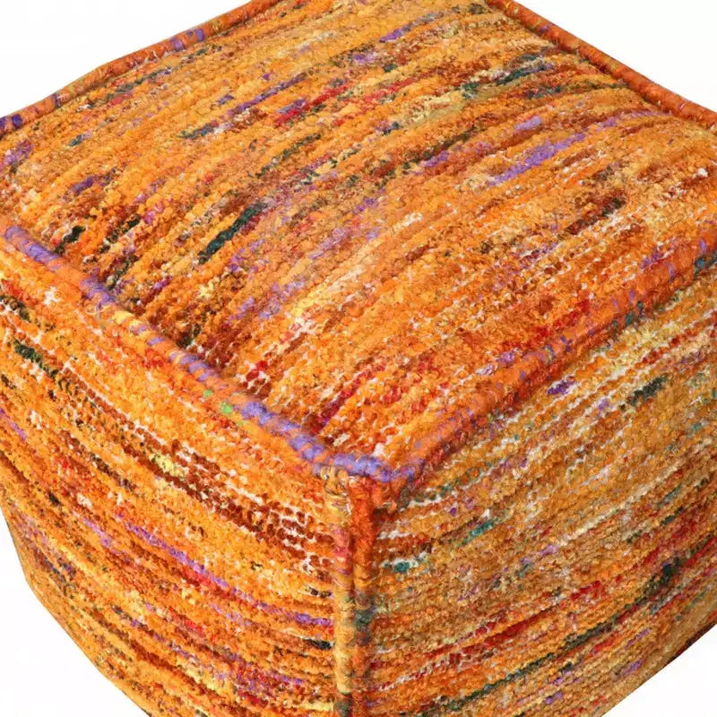 Pouf/ottoman cubico 18 arancione in seta e cotone riciclati