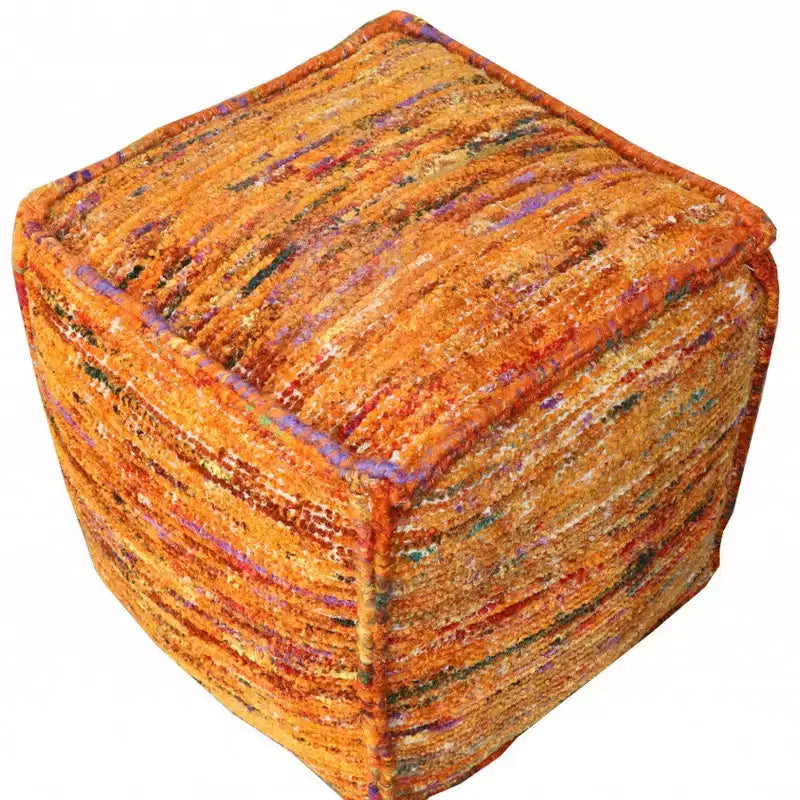 Pouf/ottoman cubico 18 arancione in seta e cotone riciclati