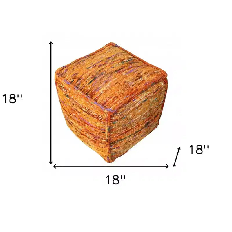 Pouf/ottoman cubico 18 arancione in seta e cotone riciclati