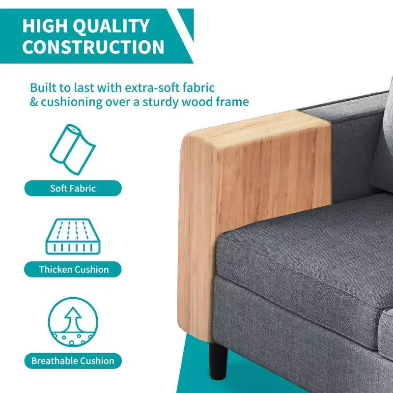 Mjkone Divano letto a 3 posti convertibile in lino con pouf contenitore e poltrona singola con tasca laterale