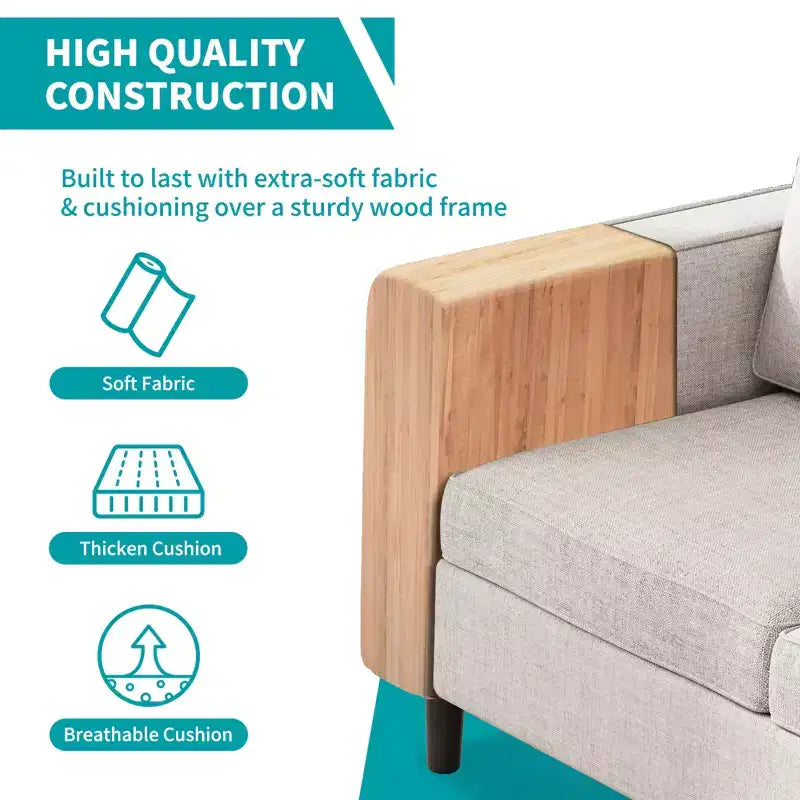Mjkone Divano letto a 3 posti convertibile in lino con pouf contenitore e poltrona singola con tasca laterale