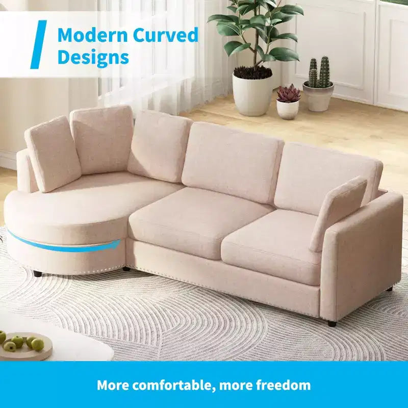 Mjkone Modern Small Cloud Couch, Divano Minimalista per Soggiorno, Divano a L con Chaise Longue