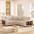 GDFStudio Antonia Modular Beige Corduroy Upholstered L-Sectional Sofa with Built-In Shelf