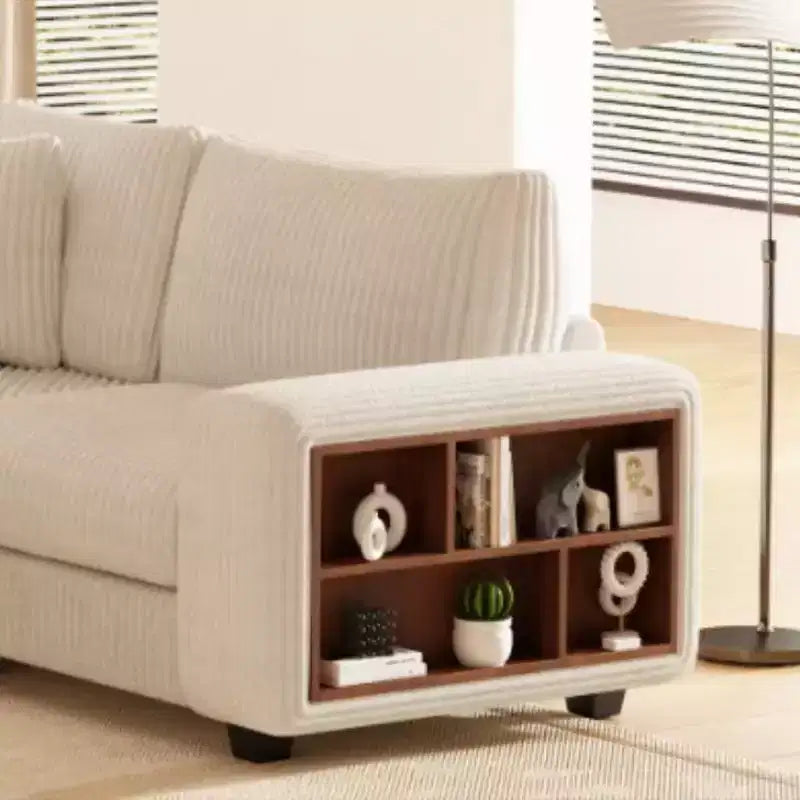 GDFStudio Antonia Divano componibile a L rivestito in velluto a coste beige con ripiano integrato