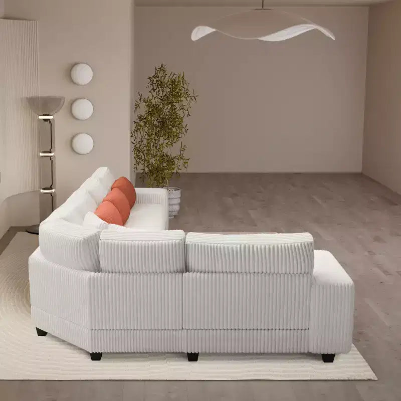 GDFStudio Antonia Divano componibile a L rivestito in velluto a coste beige con ripiano integrato