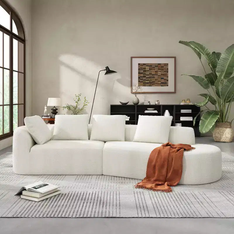 Christopher Knight Home 116 Modern Curved Sectional Sofa with High-Density Sponge and 4 Pillows