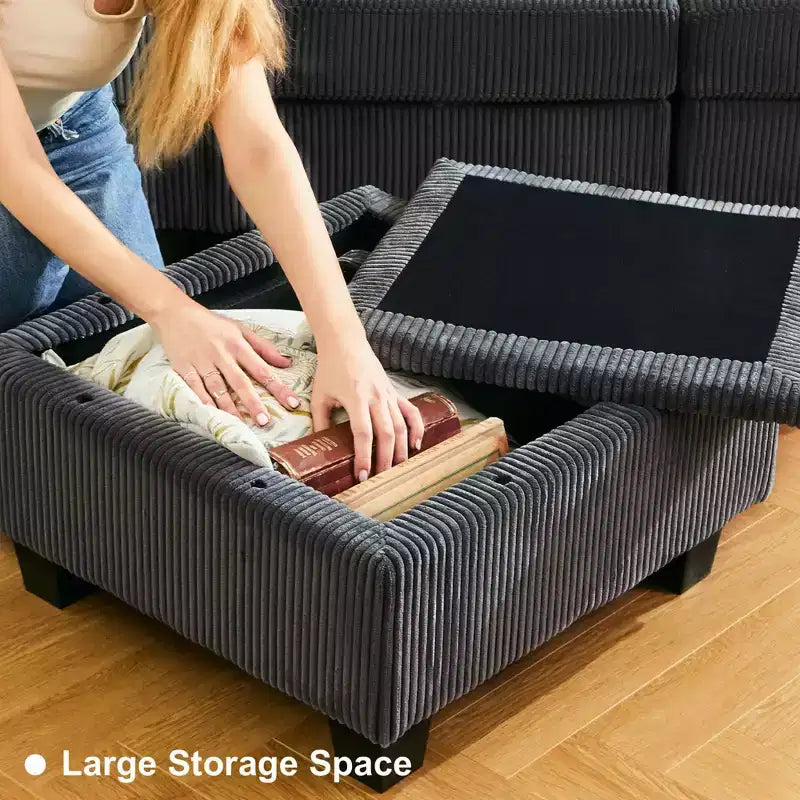 Belffin Divano Sezionale Modulare in Velluto a Coste, Modulo Centrale, Divano Sezionale Moderno Convertibile, Grigio Scuro