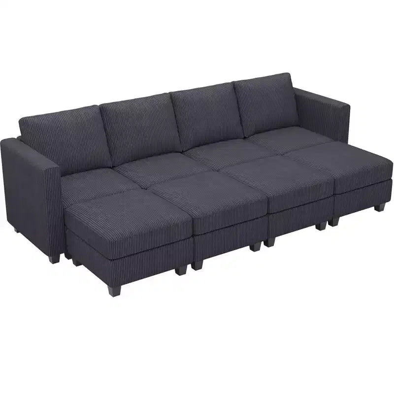 Divano letto modulare di grandi dimensioni Belffin, divano angolare di lusso in velluto a coste con pouf contenitore per soggiorno