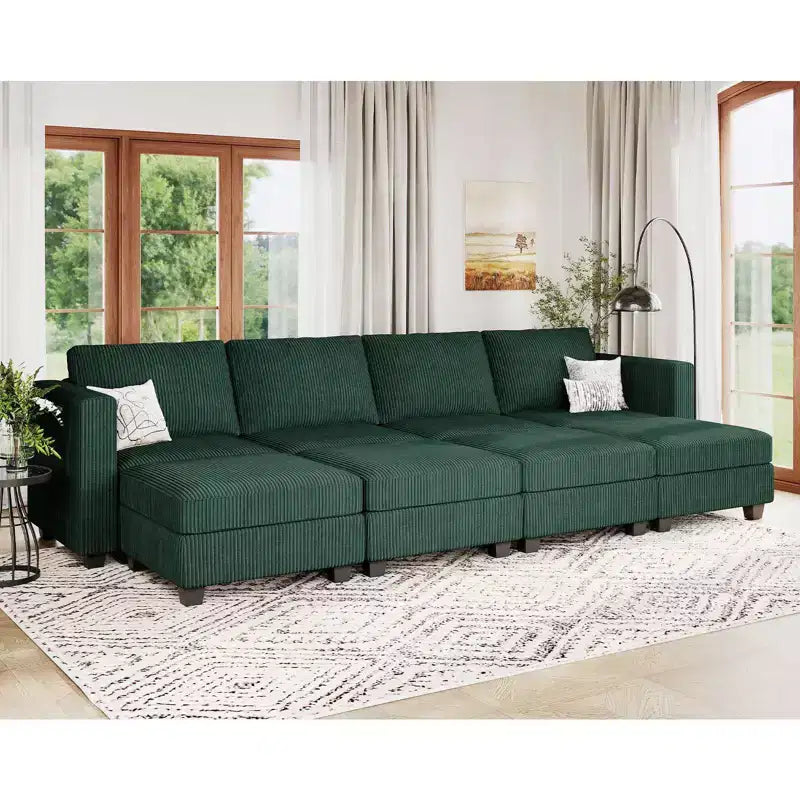 Divano letto modulare di grandi dimensioni Belffin, divano angolare di lusso in velluto a coste con pouf contenitore per soggiorno