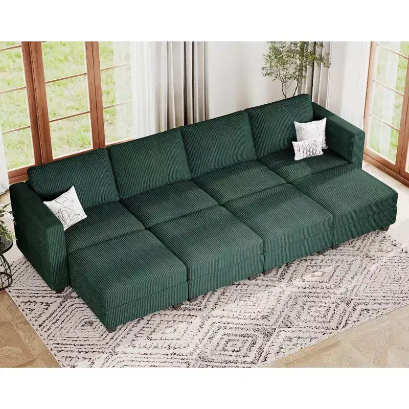 Divano letto modulare di grandi dimensioni Belffin, divano angolare di lusso in velluto a coste con pouf contenitore per soggiorno