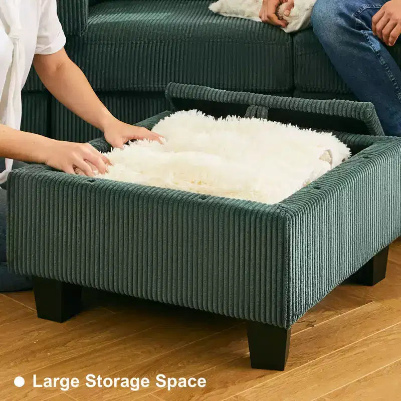 Divano letto modulare di grandi dimensioni Belffin, divano angolare di lusso in velluto a coste con pouf contenitore per soggiorno