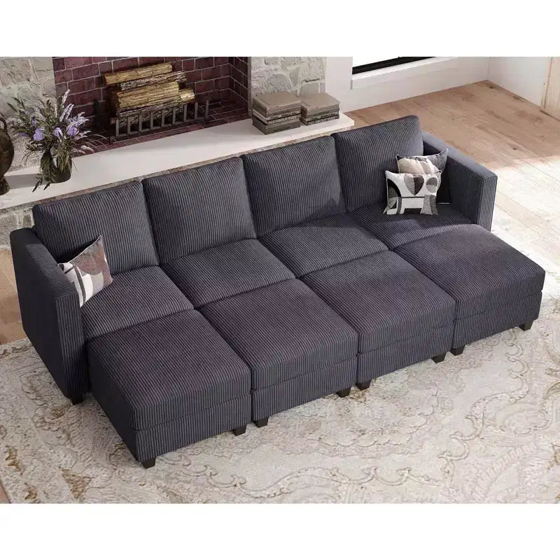 Divano letto modulare di grandi dimensioni Belffin, divano angolare di lusso in velluto a coste con pouf contenitore per soggiorno